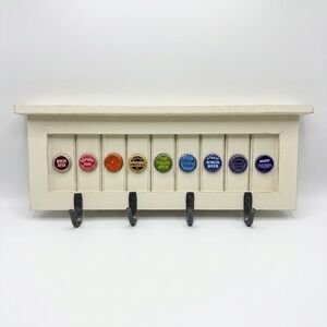 Rustic Soda Bottle Cap Wall Shelf & Coat Rack – 18" Man Cave Bar Decor 4 Hooks